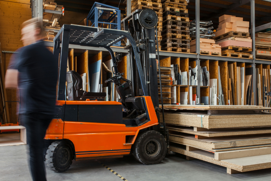 a forklift in a warehouse